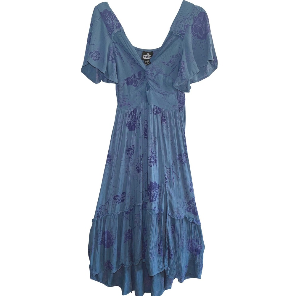 Angie Smocked Midi Hi Low Dress Flutter Sleeves Cutout Cottage Floral Romantic